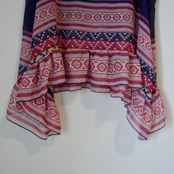 Beaded Flowy Tank Top Boho Hippie Blue Red Asymmetrical Hem Sheer Size Medium - Picture 12 of 13